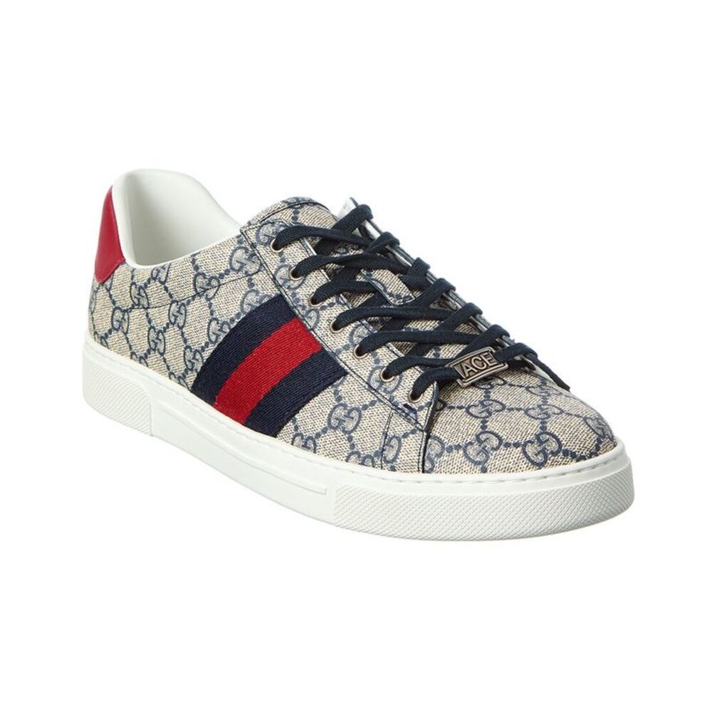Gucci Ace Web Gg Supreme Canvas & Leather Sneaker, Blue